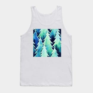 Watercolor Blue and White Christmas Trees Tank Top